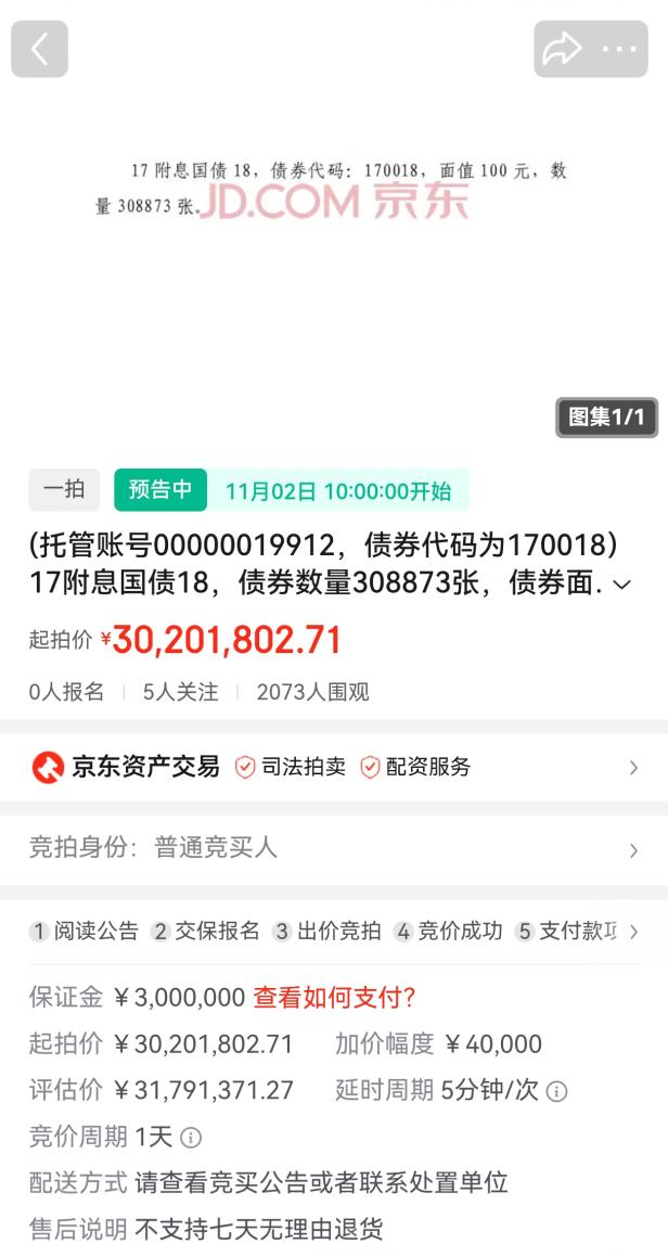 4.31亿优质国债资产低价处置